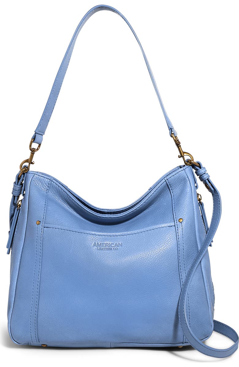 AMERICAN LEATHER CO. Austin Convertible Leather Shoulder Bag, Main, color, Pool Blue