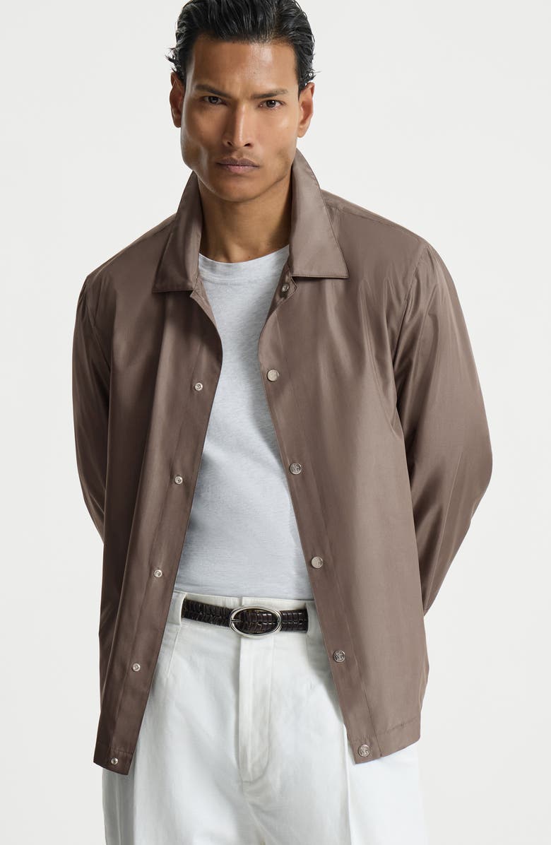 Brunello Cucinelli Silk outerwear jacket, Alternate, color, Hazelnut