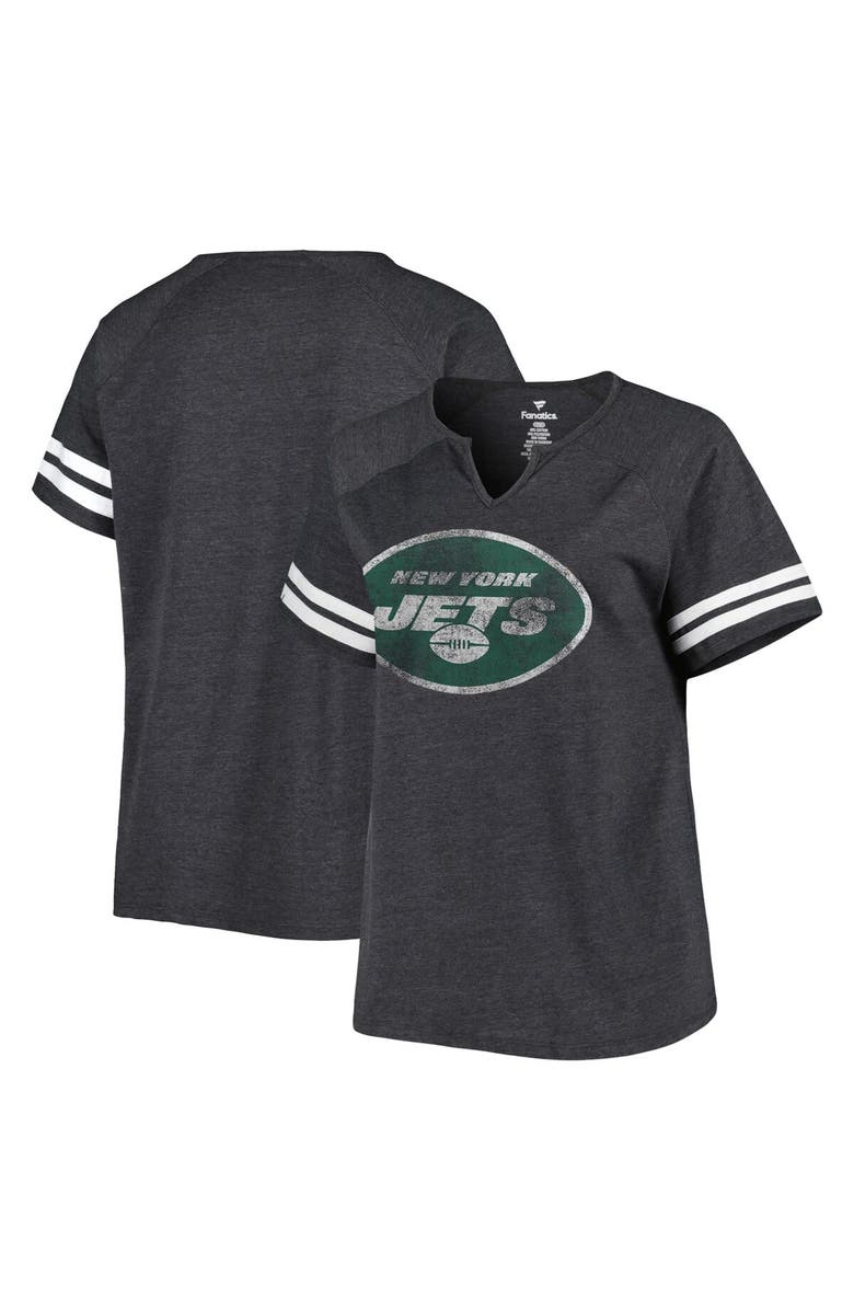 FANATICS Women's Fanatics Branded Heather Charcoal New York Jets Plus Size Raglan Notch Neck T-Shirt, Main, color, 