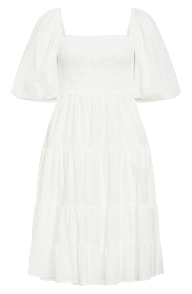City Chic Ariella Tiered Cotton Midi Dress, Alternate, color, Ivory