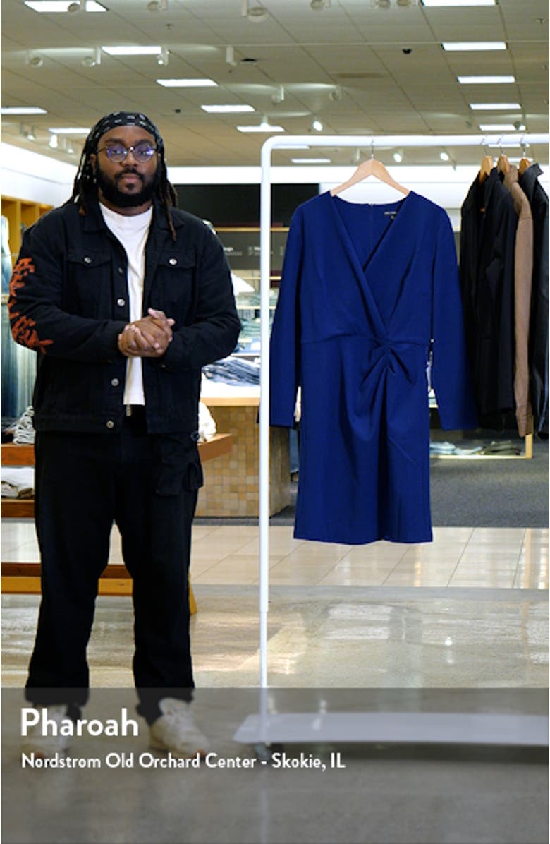Drape Long Sleeve Scuba Crepe Faux Wrap Dress, sales video thumbnail