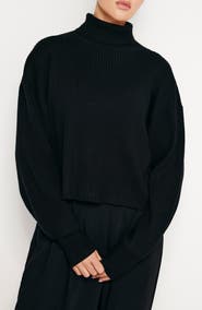 Good American Rib Bishop Sleeve Turtleneck Sweater