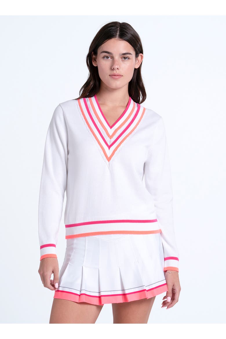 Victory V-Neck Sweater, Main, color, White/Pink