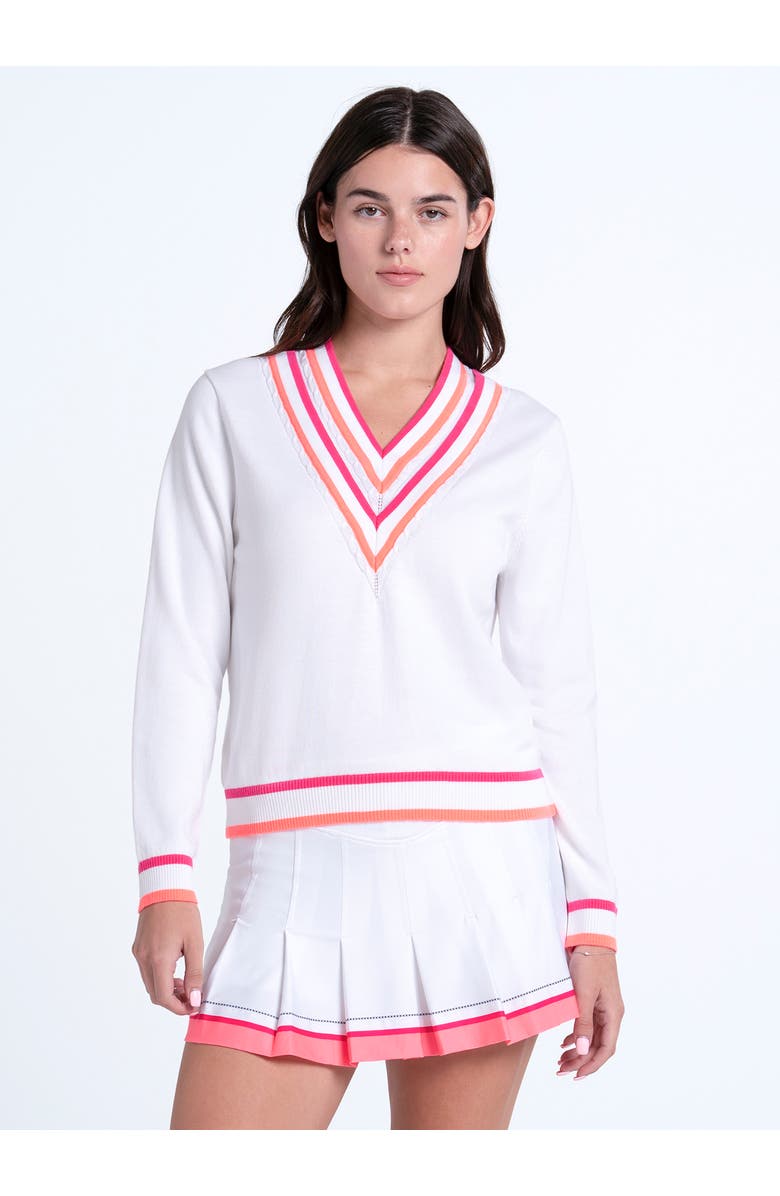 Lucky in Love Victory V-Neck Sweater, Main, color, White/Pink