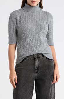 Democracy Cable Knit Elbow Sleeve Turtleneck Sweater