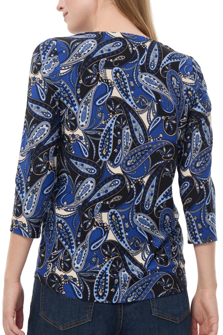 Paisley Print Three-Quarter Sleeve Crepe Top, Alternate, color, JONES BLACK MULTI