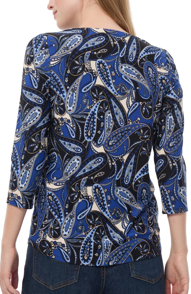 Jones New York Paisley Print Three-Quarter Sleeve Crepe Top, Alternate, color, 
