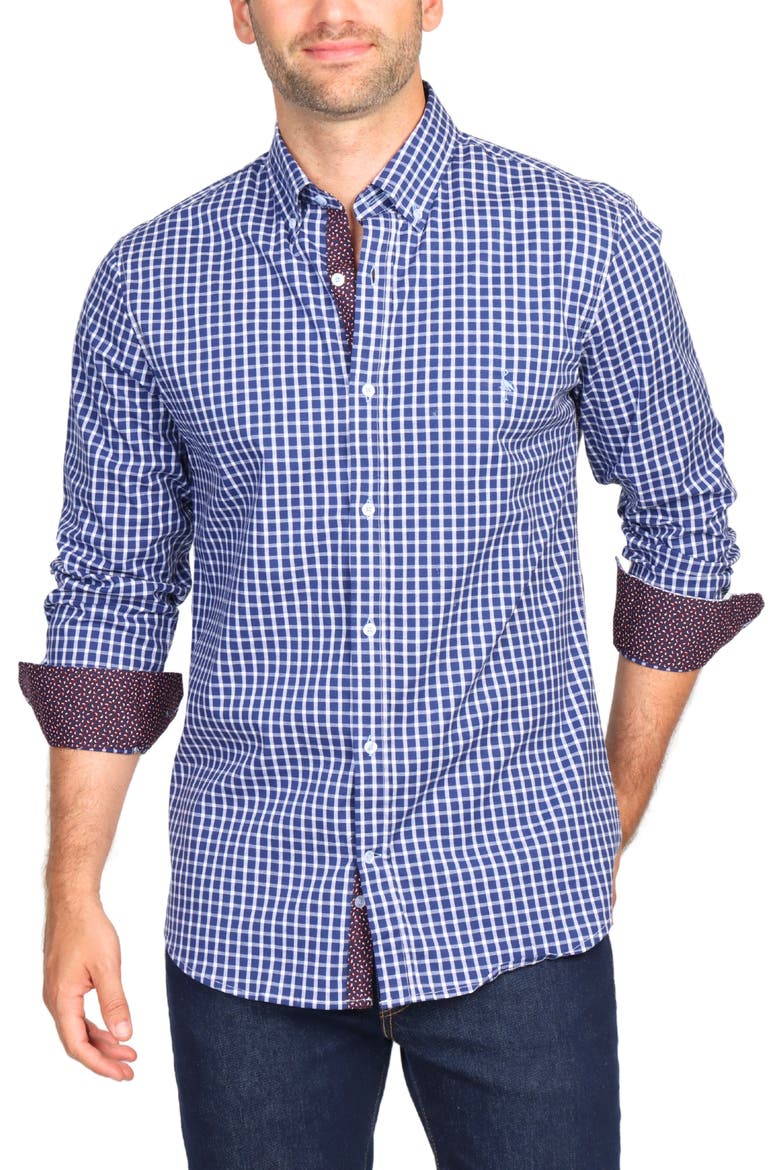 Regular Fit Windowpane Stretch Cotton Button-Down Shirt, Alternate, color, NAVY
