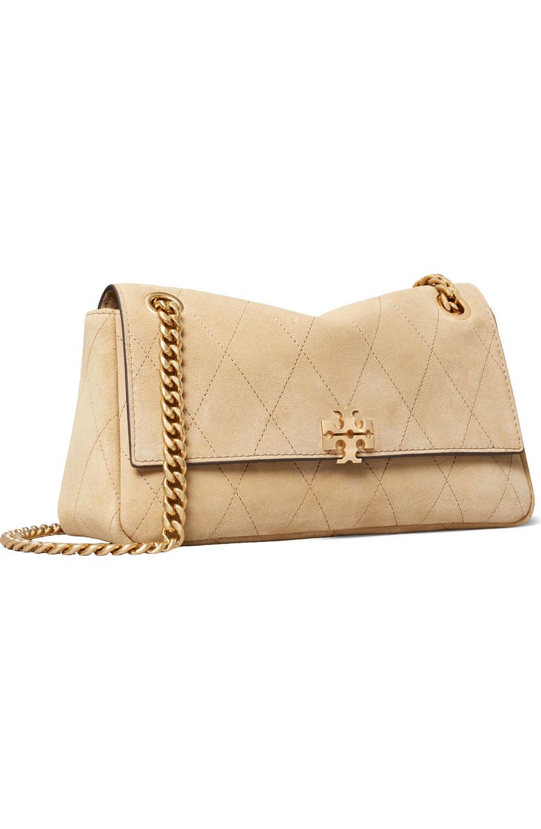 Tory Burch Charlie Quilted Suede Shoulder Bag, Alternate, color, Stone