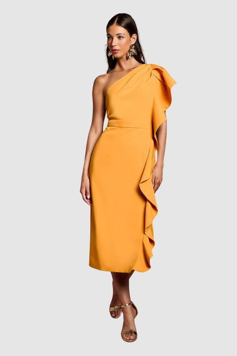One Shoulder Pencil Midi Dress