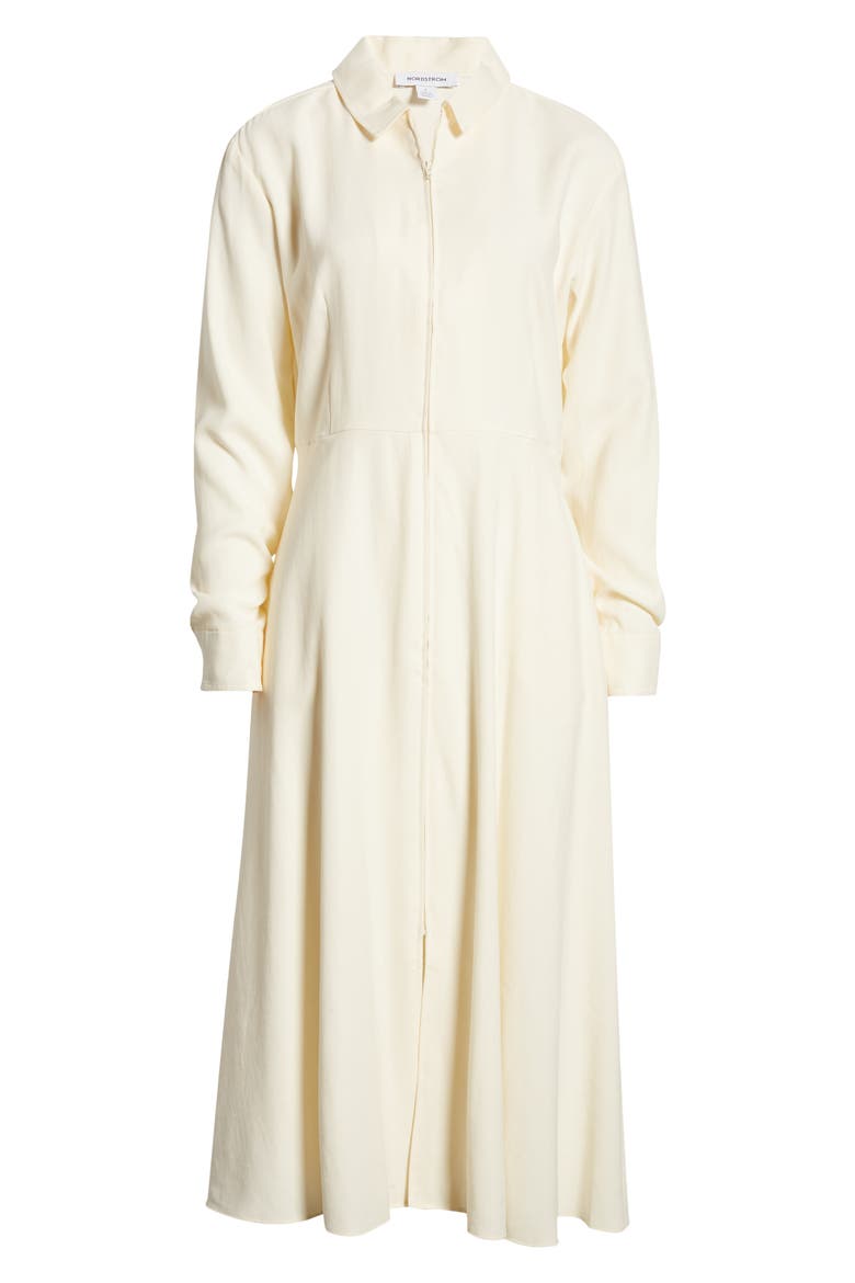 Front Zip Long Sleeve Midi Dress, Alternate, color, IVORY ANTIQUE