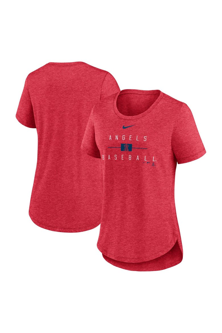 Women's Nike Heather Red Los Angeles Angels Knockout Team Stack Tri-Blend T-Shirt, Main, color, Heather Red