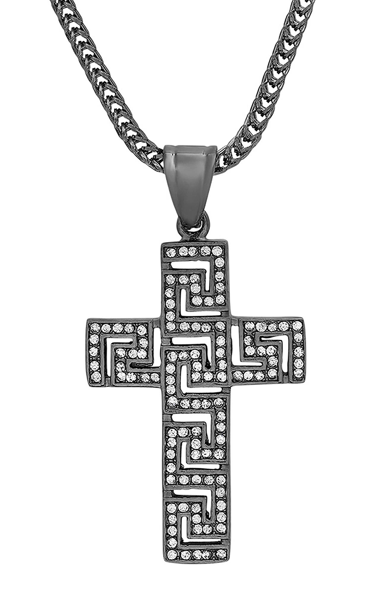 HMY JEWELRY Men's Stainless Steel Crystal Cross Necklace (Men ...
