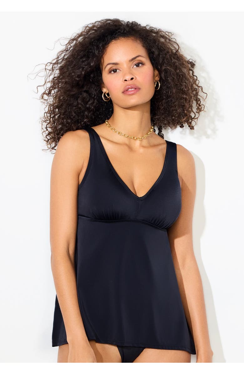 Swimsuits for All V-Neck Flowy Tankini Top, Alternate, color, Black