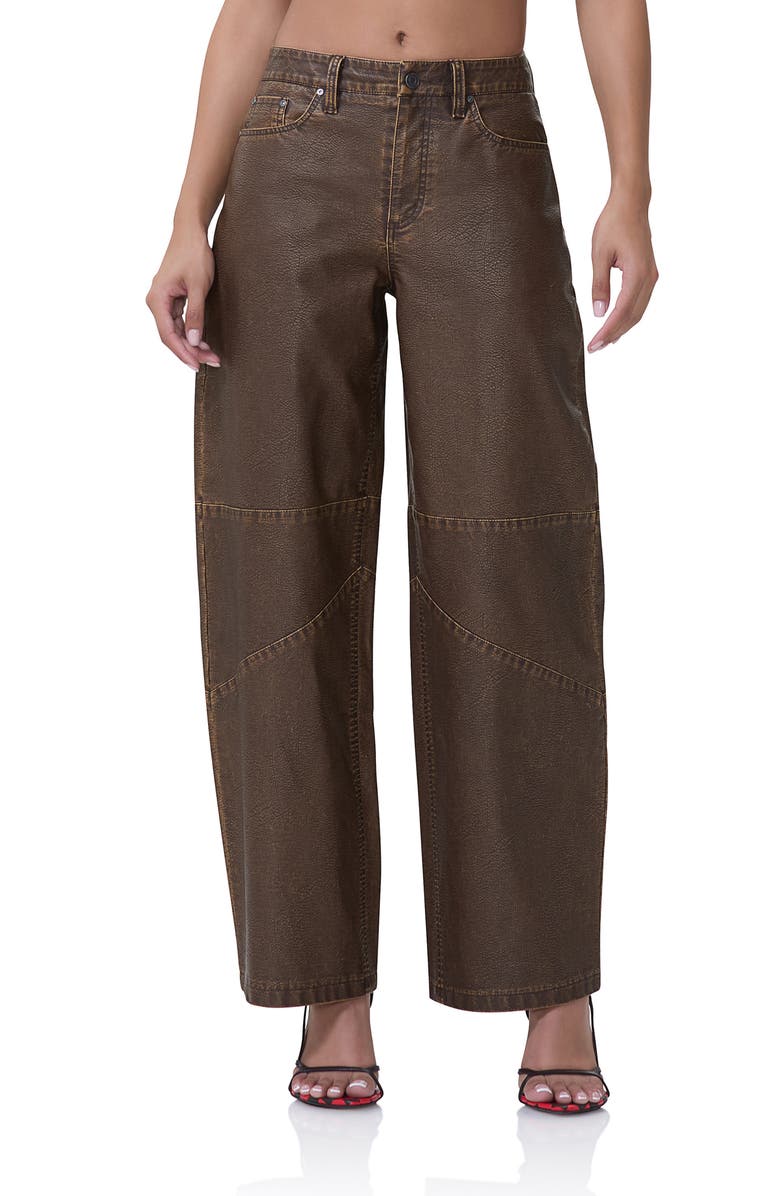 AFRM Ajax Faux Leather Barrel Leg Pants, Main, color,