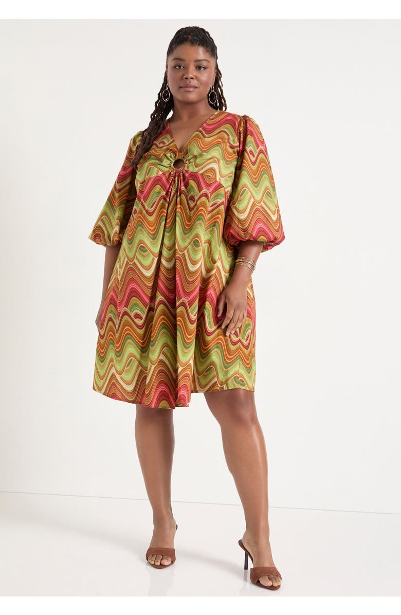 June + Vie Ring Cut Out Poplin Shirtdress, Alternate, color, Heat Waves