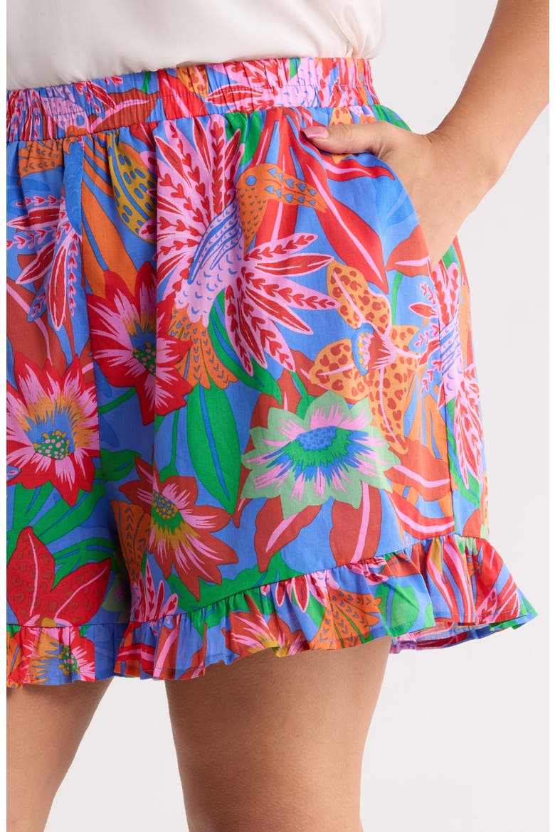 Cindal Floral Daniela Ruffle High Waist Shorts, Alternate, color, BLUE-PINK-MULTI