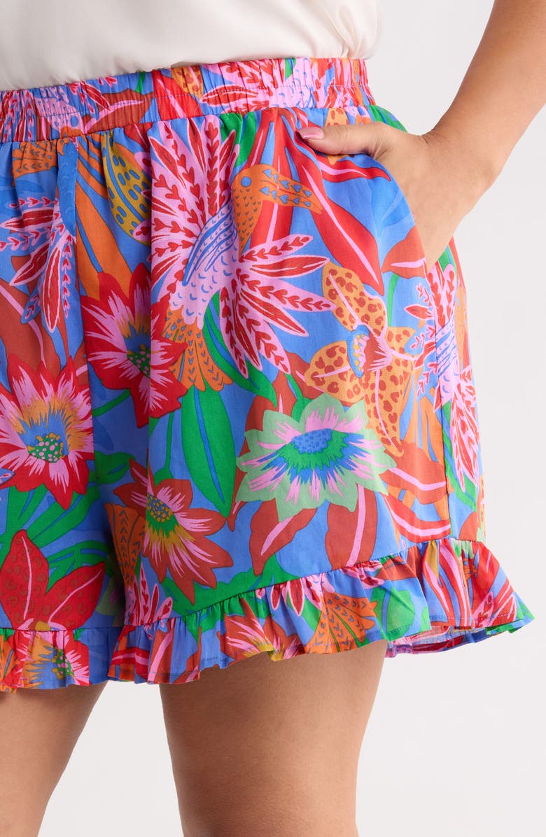 SUGARLIPS Cindal Floral Daniela Ruffle High Waist Shorts, Alternate, color, Blue-Pink-Multi
