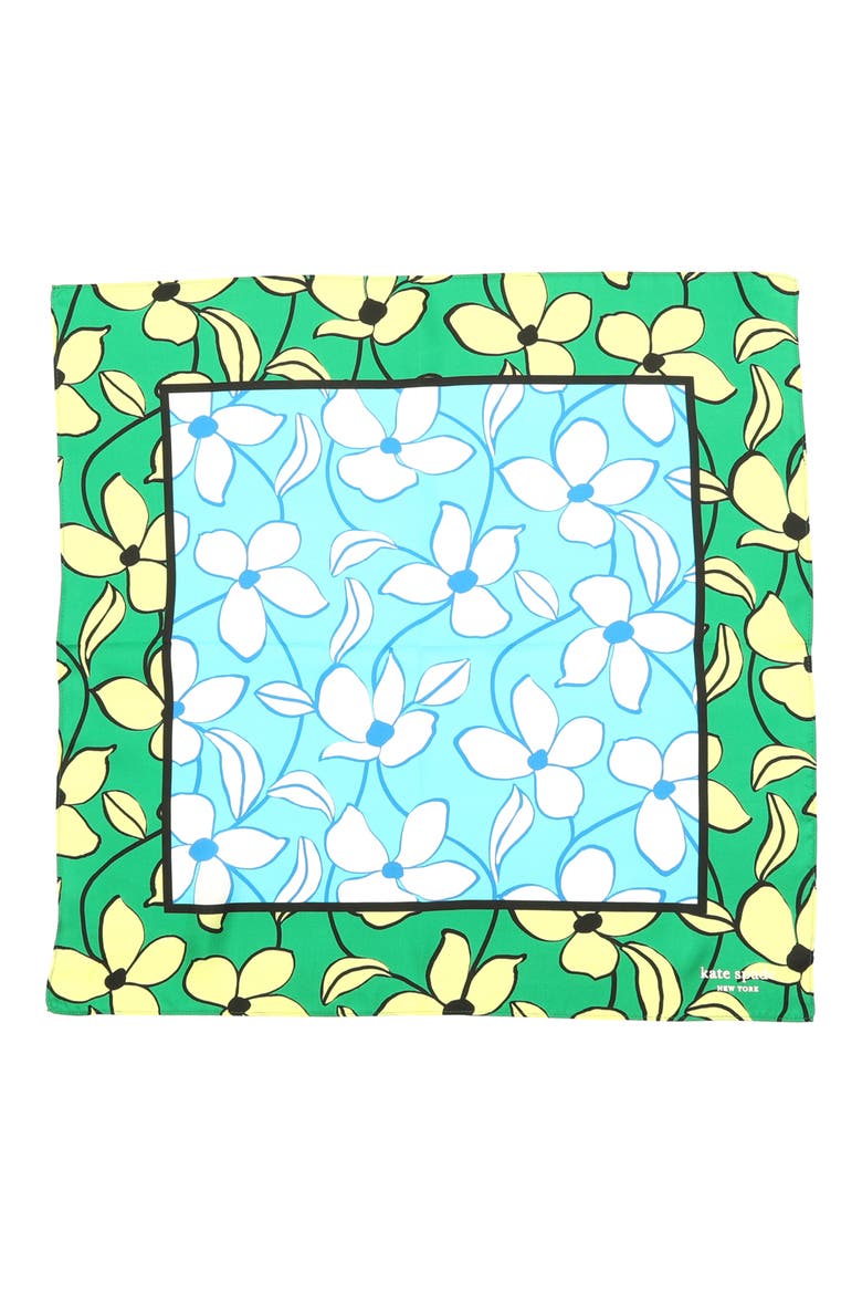 floral vines silk bandana scarf, Alternate, color, RIVIERA BLUE