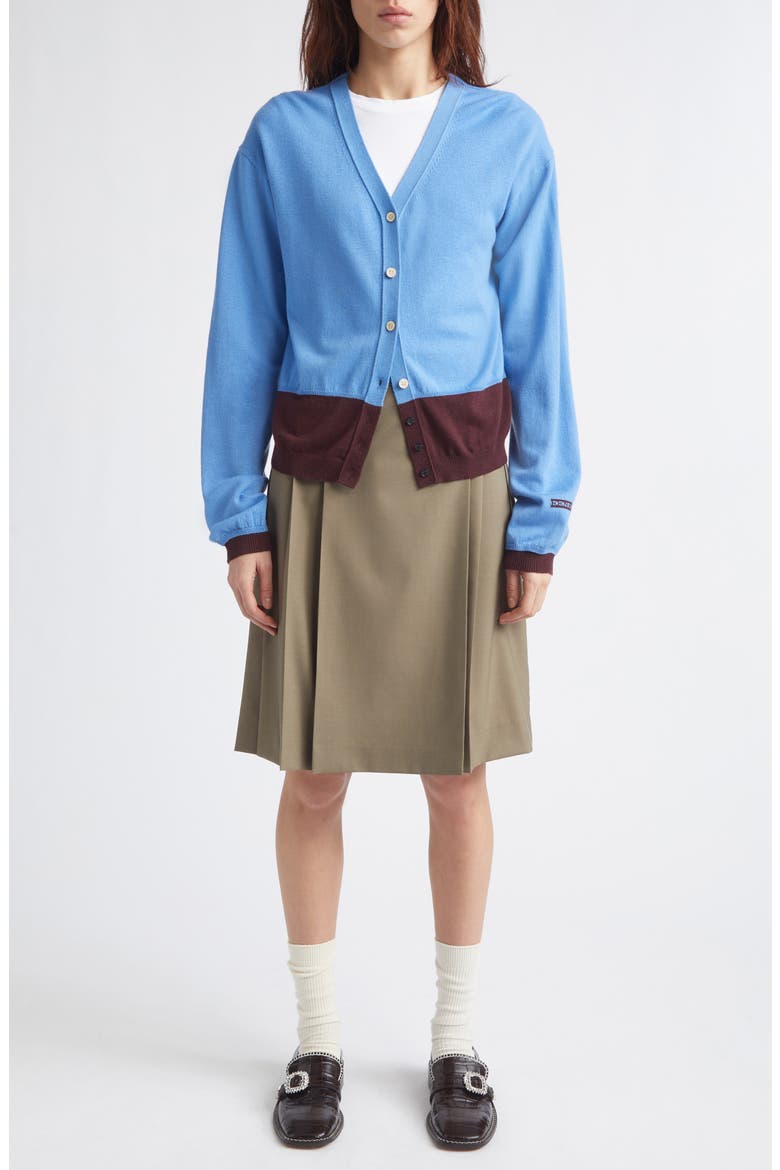Colorblock Wool V-Neck Cardigan, Main, color, BLUE