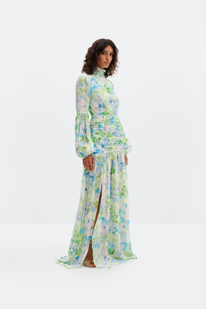 Thalia Draped Waist Maxi Dress, Main, color, Pastel Floral Pistachio
