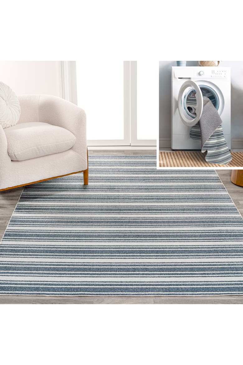Fawning Two-Tone Striped Classic Low-Pile Machine-Washable Area Rug, Main, color, Cream/Dark Gray