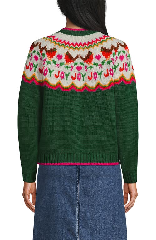 Lands' End Lofty Birdseye Fair Isle Cardigan Sweater In Green