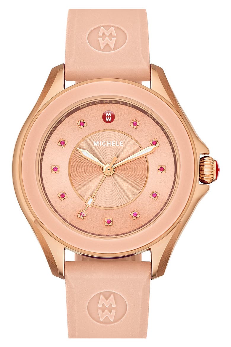 Cape Topaz Dial Watch Head & Silicone Strap, 40mm, Main, color, ROSE GOLD/ PINK