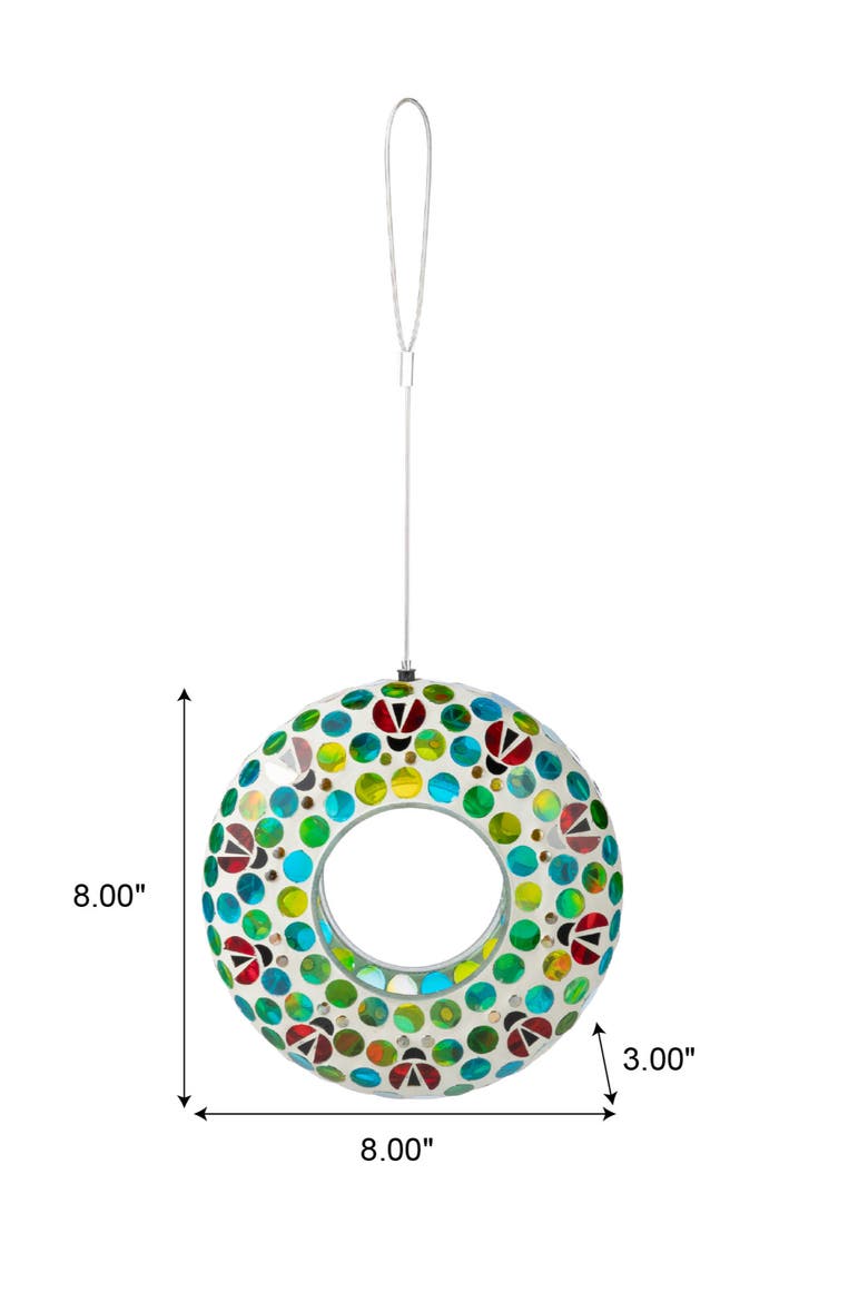 Glass Round Hanging Multi-Color Mosaic Birdfeeders, Alternate, color, Blue