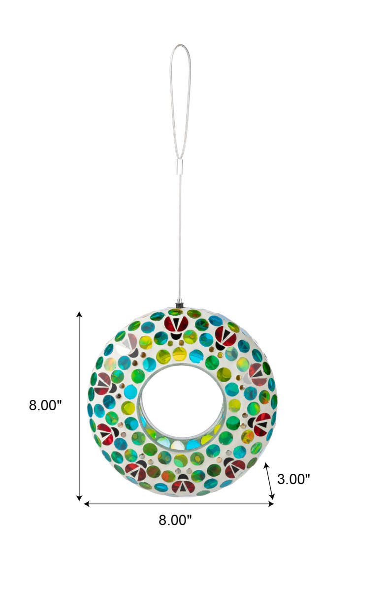 Glitzhome Glass Round Hanging Multi-Color Mosaic Birdfeeders, Alternate, color, Blue