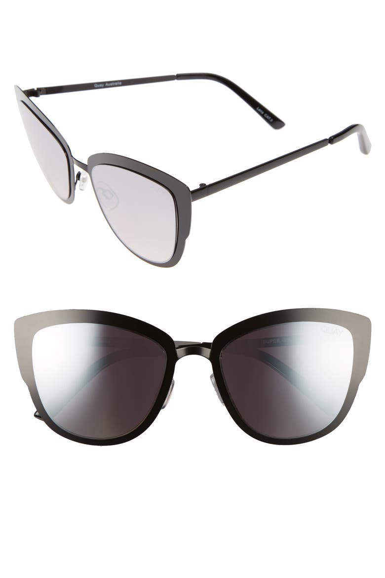 Australia Supergirl 55mm Cat Eye Sunglasses, Main, color, BLACK/ SILVER MIRROR