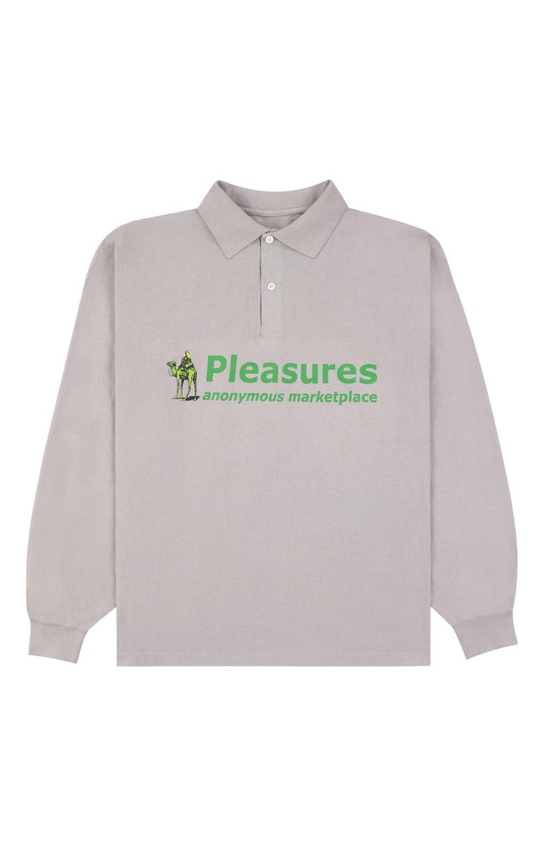 PLEASURES Exchange Long Sleeve Cotton Graphic Polo, Alternate, color, Grey