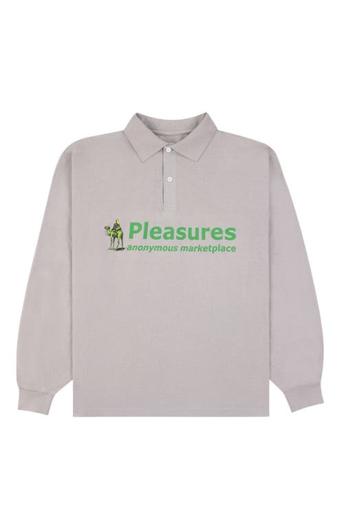 Pleasures Exchange Long Sleeve Cotton Graphic Polo In Gray