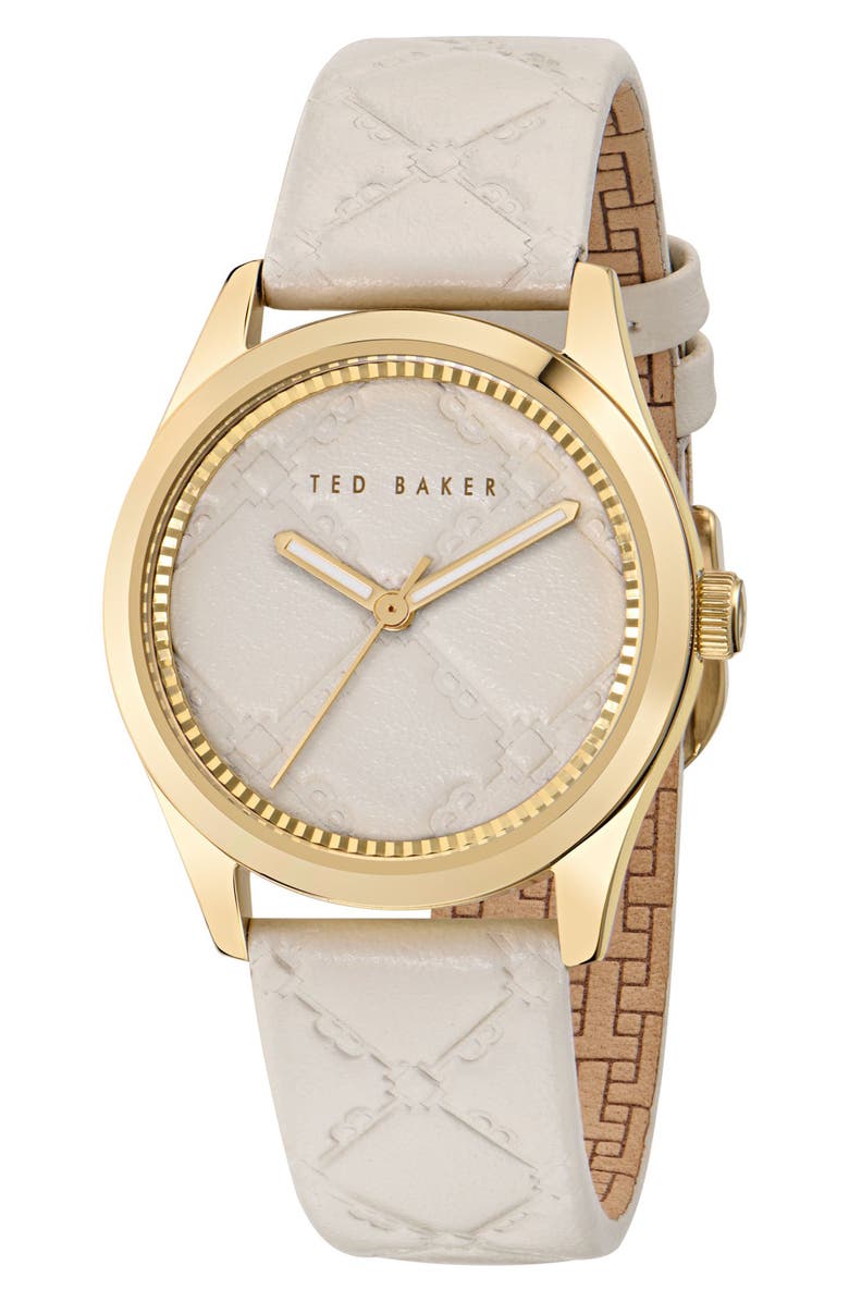 Ted Baker Coolly Leather Strap Watch, 34mm, Main, color, White
