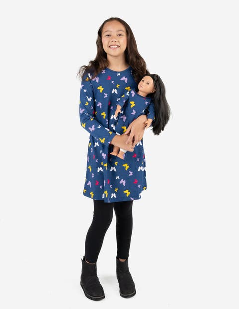 Girls Cotton Dress with Matching Doll Dress, Printed Design