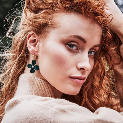 Toolally Daisy Hoop Earrings In Green