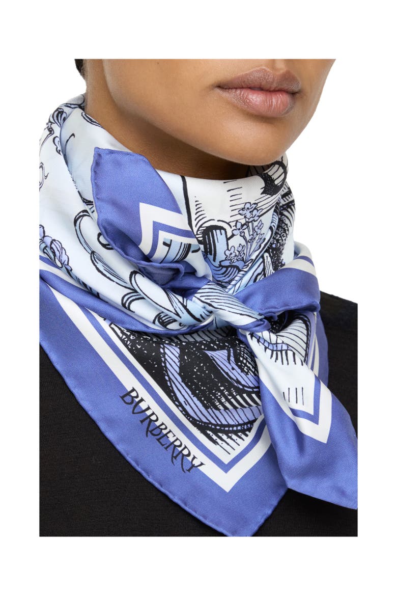 Etched Knight Silk Scarf, Alternate, color, Cornflower blue