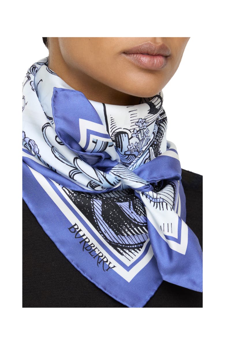 Burberry Etched Knight Silk Scarf, Alternate, color, Cornflower Blue