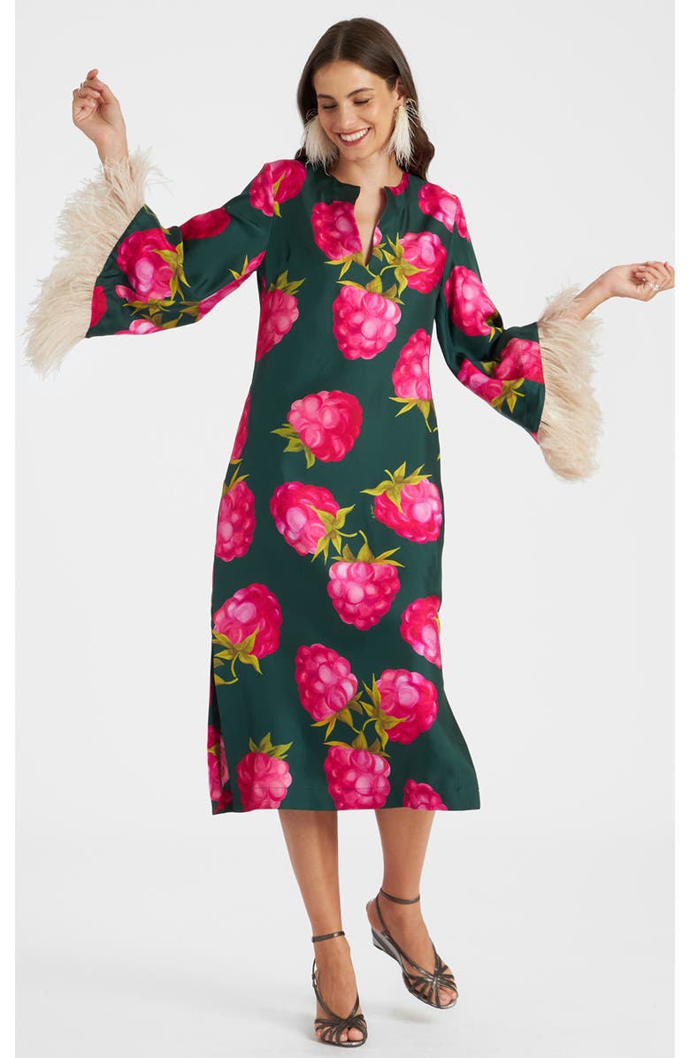 La DoubleJ The Kaftan With Feathers Lampone Emerald, Main, color,