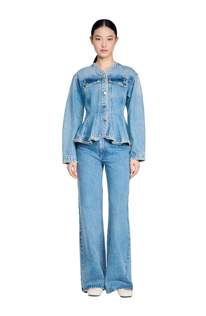 SANDRO Beaded denim jacket, Alternate, color, Blue Jean