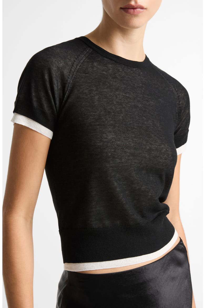 Double Layer Raglan Short Sleeve Sweater, Alternate, color, BLACK/ OFF WHITE