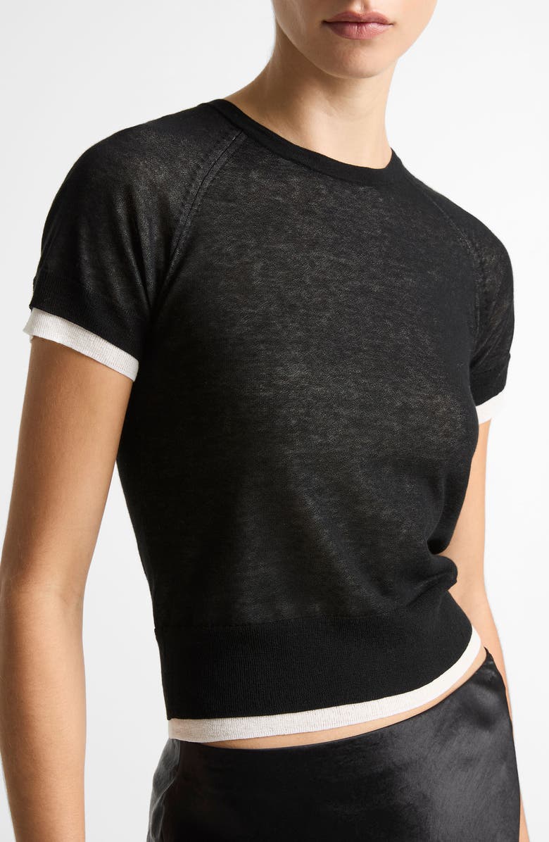Vince Double Layer Raglan Short Sleeve Sweater, Alternate, color, Black/ Off White