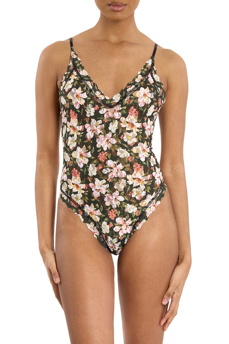 Lace Thong Bodysuit, Main, color, DARK ROOM BLOOMS