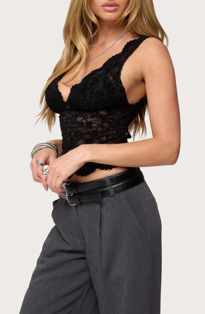 EDIKTED Araura Velvet Floral Sheer Crop Tank, Alternate, color,