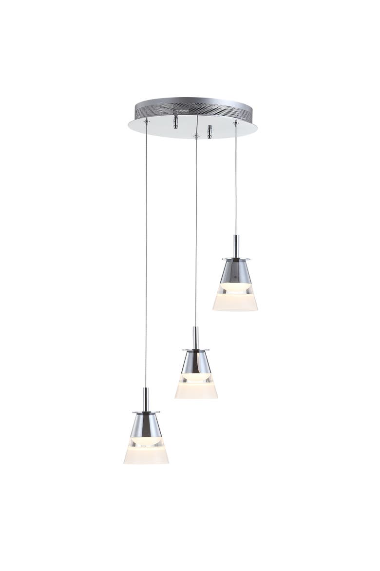 Alain 3-Light Adjustable Cascading Metal Integrated Cluster LED Pendant, Main, color, Chrome/White