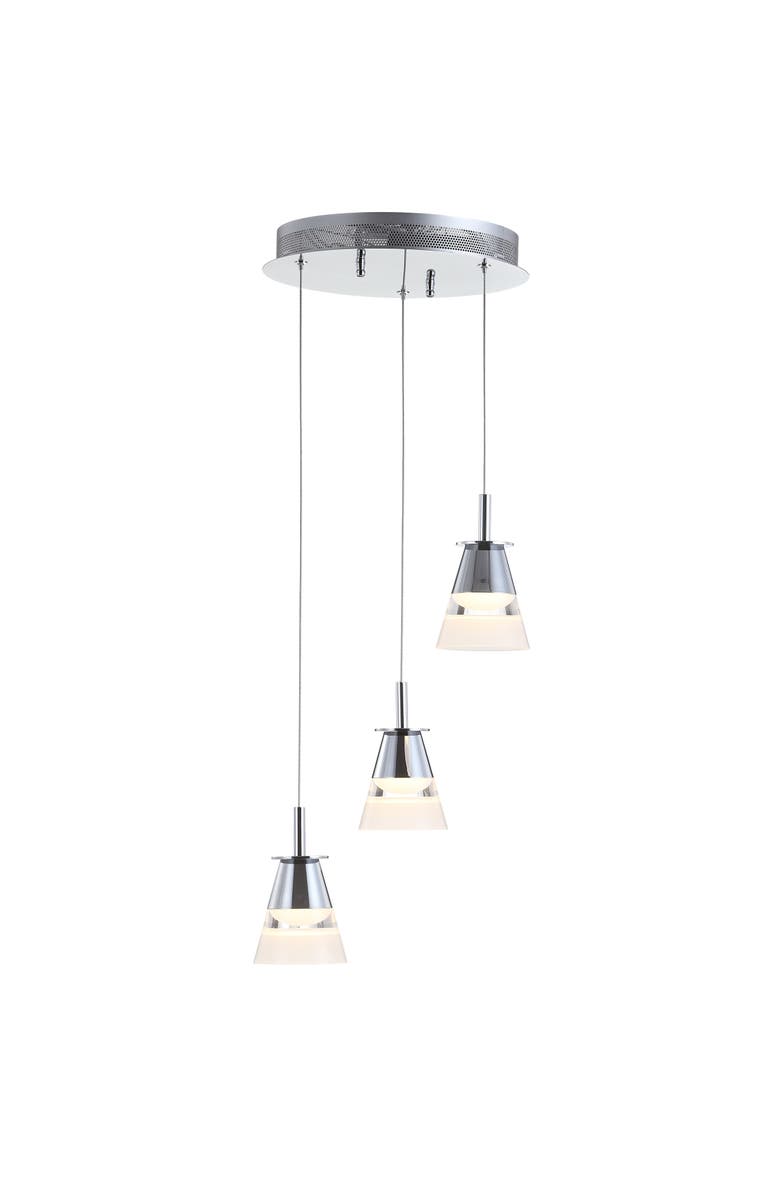 JONATHAN Y Alain 3-Light Adjustable Cascading Metal Integrated Cluster LED Pendant, Main, color, Chrome/White