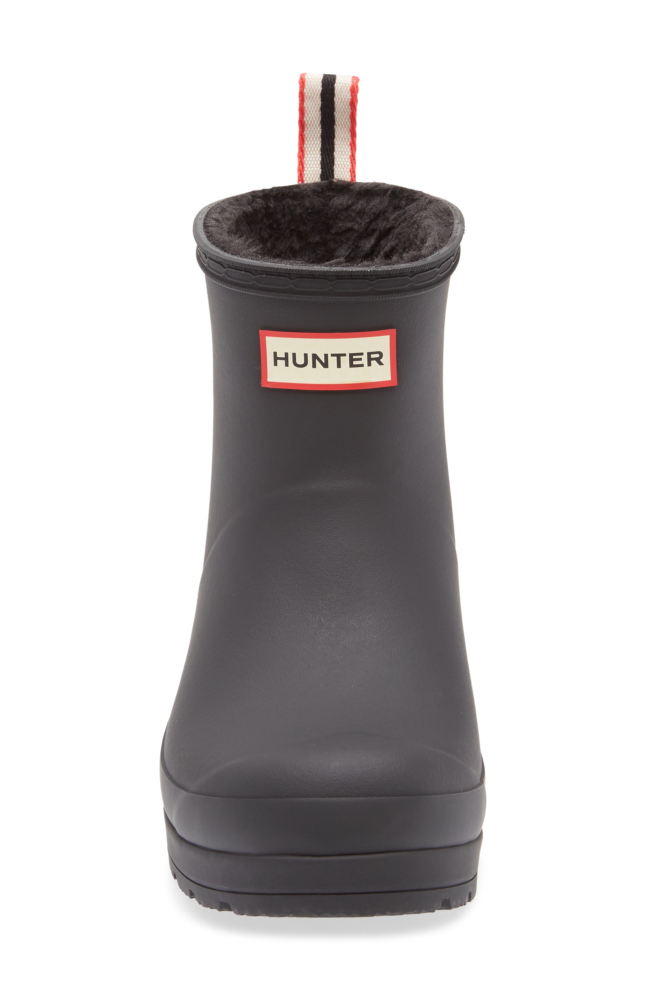 Hunter Play Short Faux Shearling Lined Waterproof Rain Boot, Alternate, color, Black