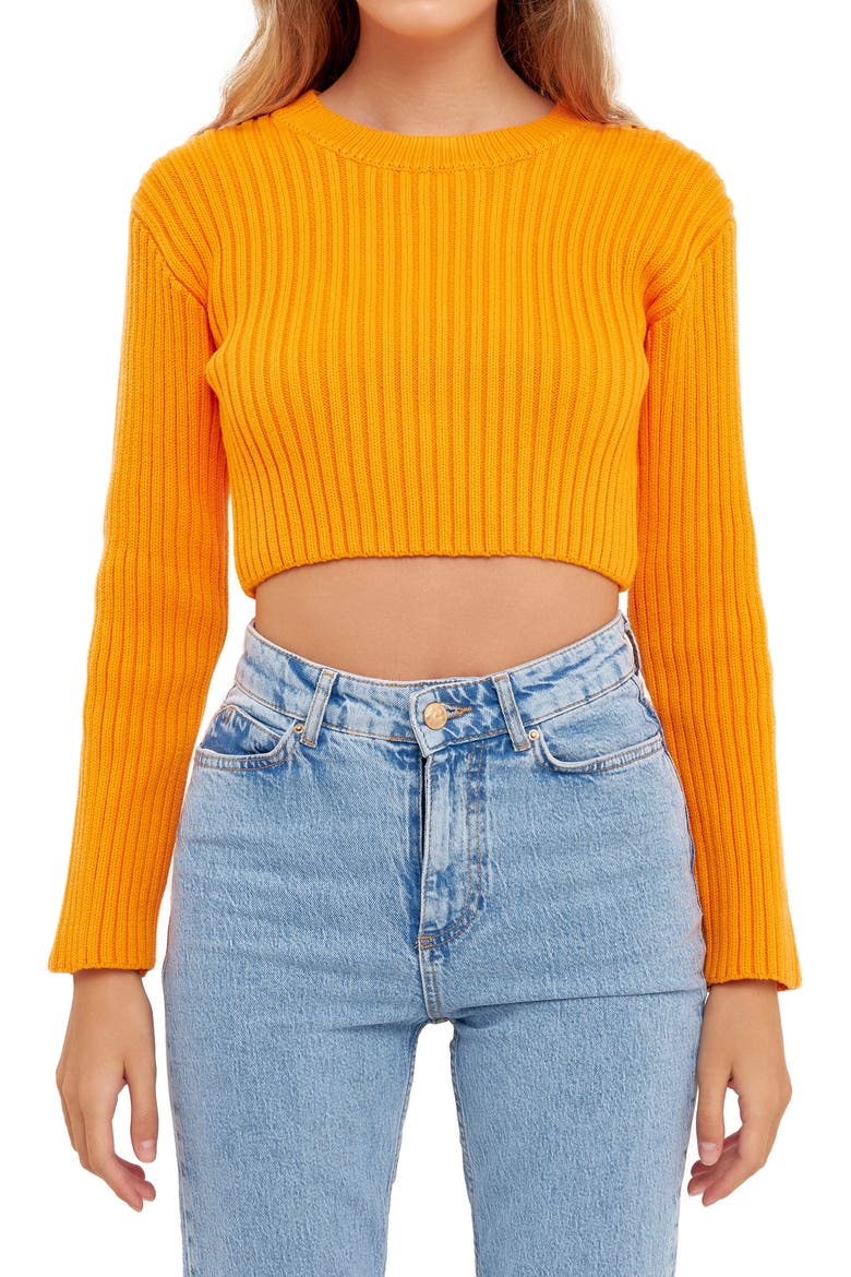 Crop Rib Sweater, Alternate, color, ORANGE