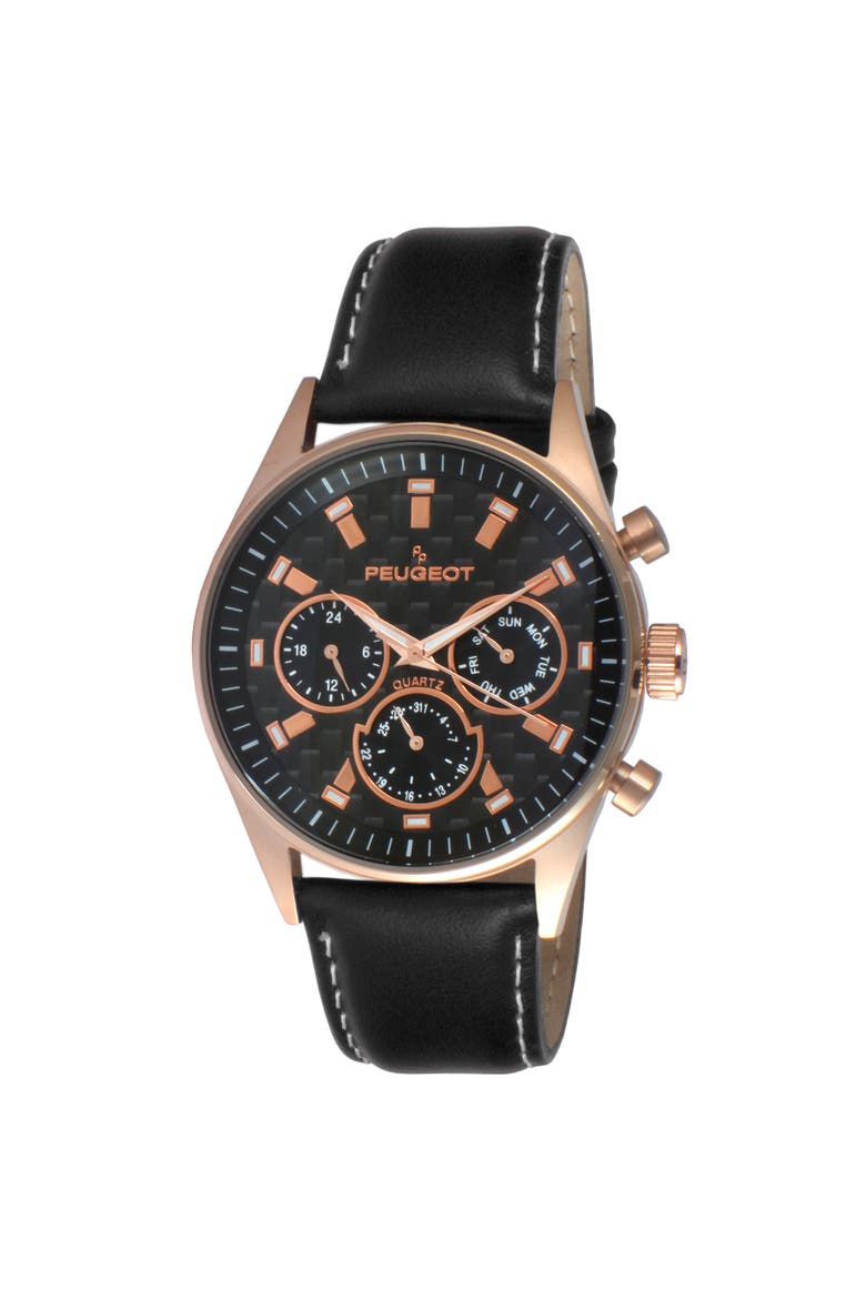 Dynamic Multi Function Carbon Fiber Dial Leather Watch- 43MM, Alternate, color, Black