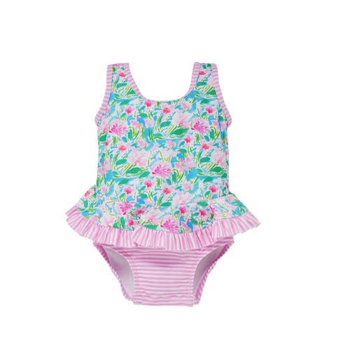 Flap Happy Girl's Upf 50+ Stella Infant Ruffle Swimsuit In Lotus & Lillies
